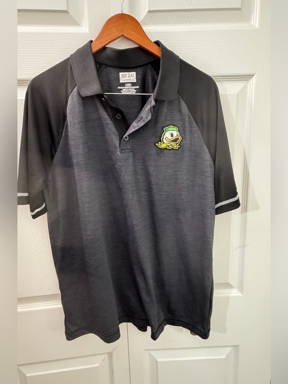Box Seat Clothing Co Oregon Ducks Men L Golf Polo Shirt Black Gray golf polo